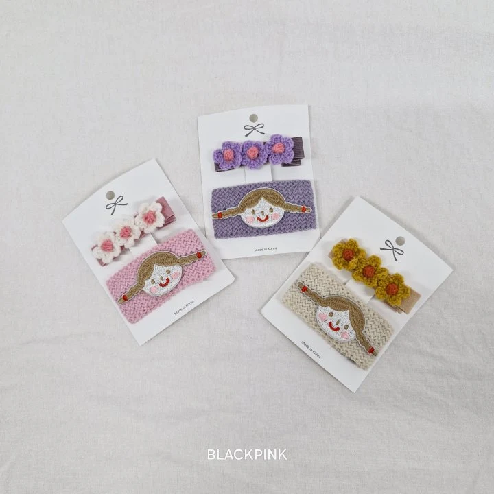 Black Pink - Korean Children Fashion - #minifashionista - Girl Flower Hairclip Set