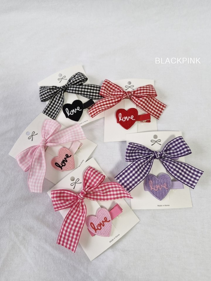 Black Pink - Korean Children Fashion - #prettylittlegirls - Check Heart Ribbon Set