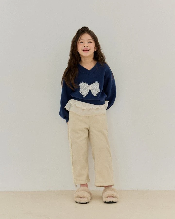 Bonaloi - Korean Children Fashion - #childofig - Ribbon Embroidery Crop Sweatshirts - 5