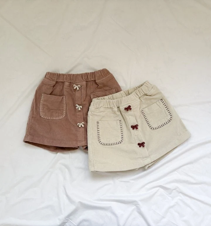 Bonaloi - Korean Children Fashion - #fashionkids - Ribbon Embroidery Corduroy Skirt Pants