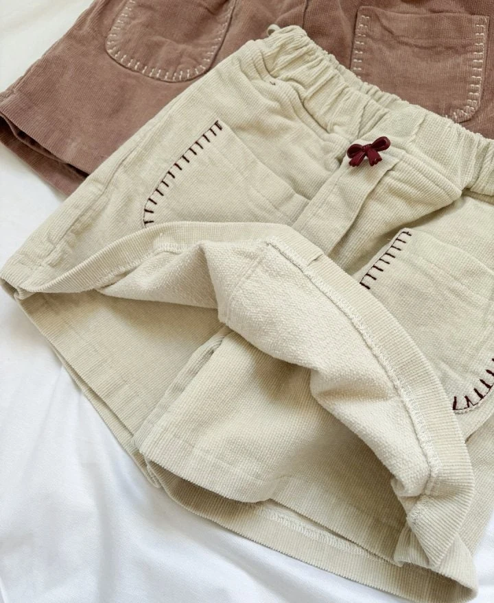 Bonaloi - Korean Children Fashion - #kidsshorts - Ribbon Embroidery Corduroy Skirt Pants - 2