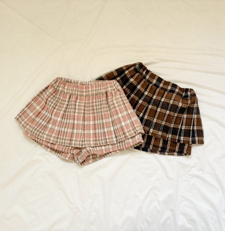 Bonaloi - Korean Children Fashion - #littlefashionista - Check Pleated Hidden Pants