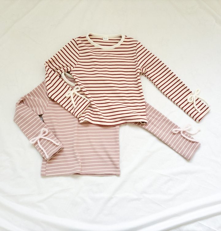 Bonaloi - Korean Children Fashion - #stylishchildhood - Stripe Peach Sweatshirts