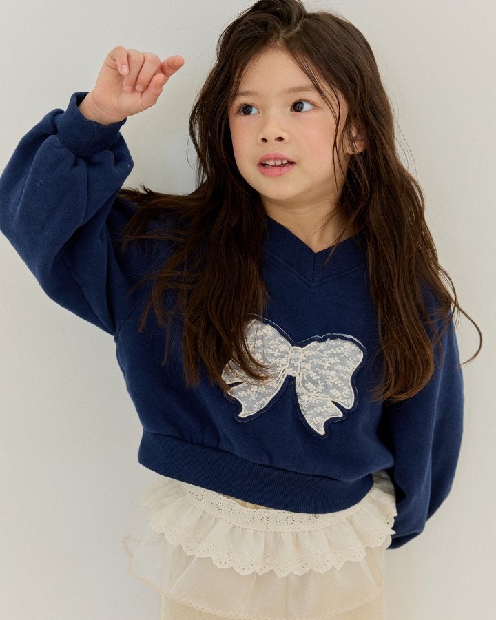 Bonaloi - Korean Children Fashion - #toddlerclothing - Ribbon Embroidery Crop Sweatshirts - 3