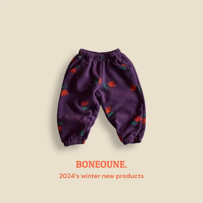 Boneoune - Korean Children Fashion - #minifashionista - Cree Flower Fleece Jogger Pants - 3