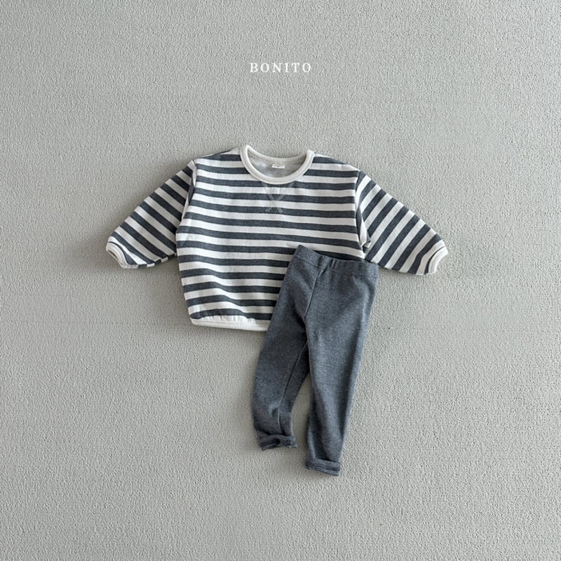 Bonito - Korean Baby Fashion - #babyclothing - Stripe Fleece Sweatshirts Leggings Set - 9