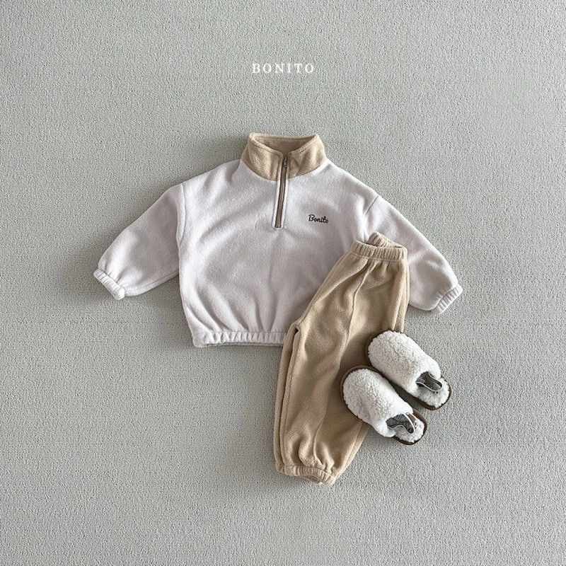 Bonito - Korean Baby Fashion - #babyboutiqueclothing - Raglan Half Zip-up Top Bottom Set - 4