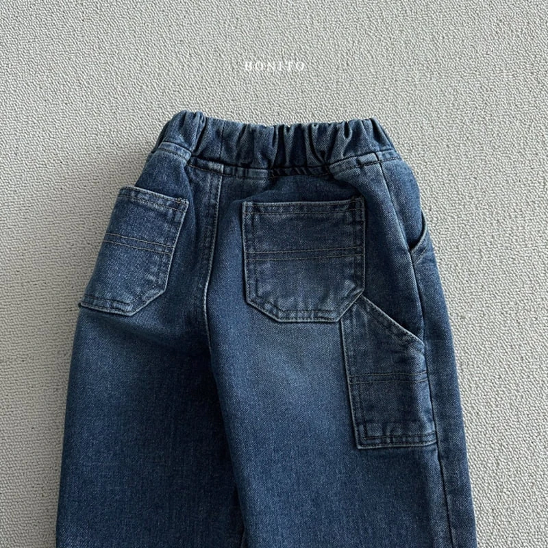 Bonito - Korean Baby Fashion - #babyfever - Carpenter Fleece Denim Pants - 5