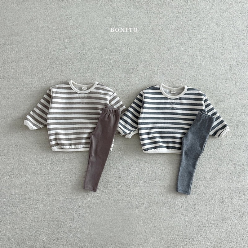 Bonito - Korean Baby Fashion - #babyoutfit - Stripe Fleece Sweatshirts Leggings Set