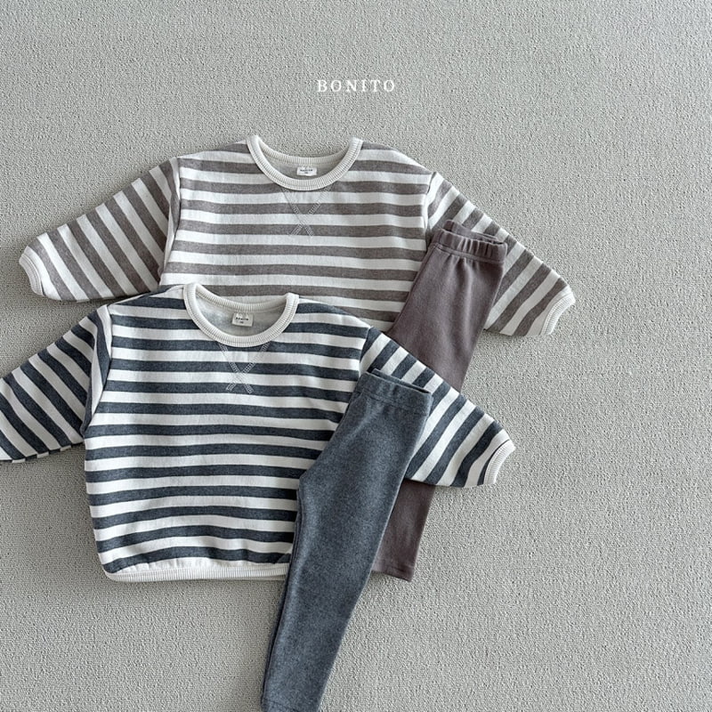 Bonito - Korean Baby Fashion - #babywear - Stripe Fleece Sweatshirts Leggings Set - 3