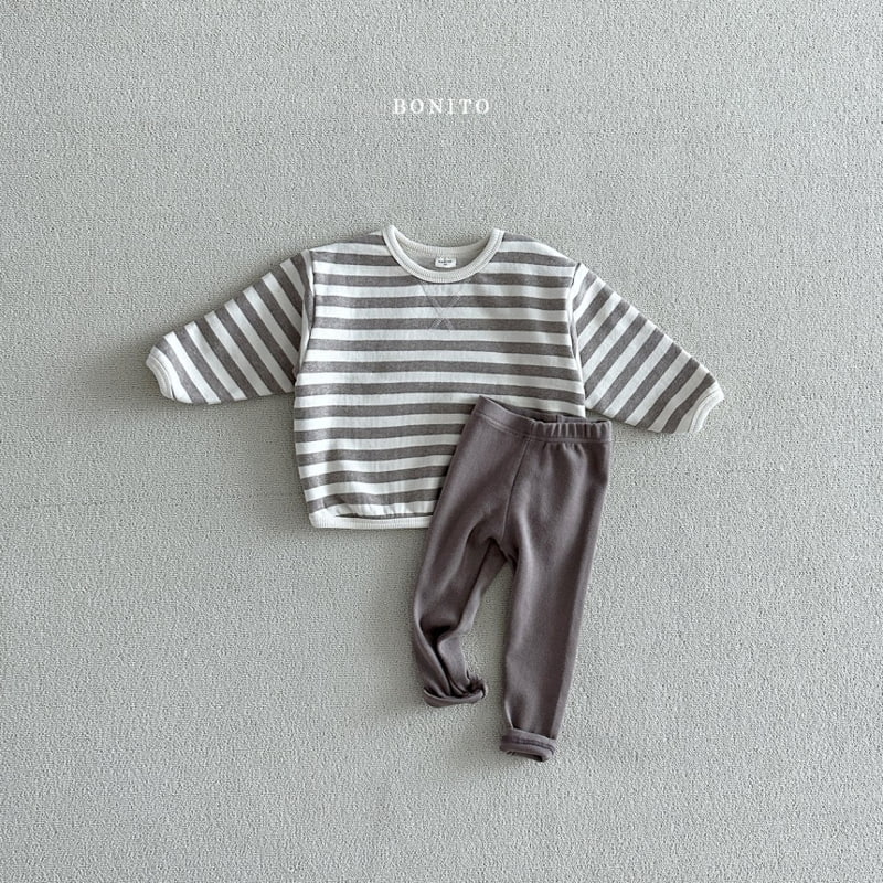 Bonito - Korean Baby Fashion - #babywear - Stripe Fleece Sweatshirts Leggings Set - 4