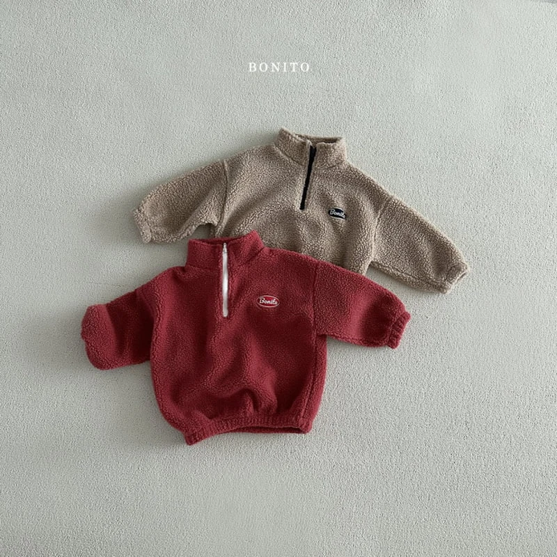 Bonito - Korean Baby Fashion - #onlinebabyshop - Soft Dumble Half Zip-up Top - 3