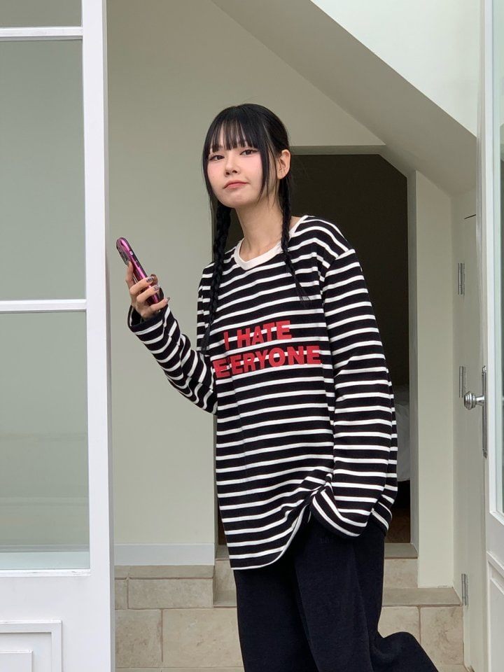 Bricklane - Korean Women Fashion - #momslook - Stripe Hate Tee - 5