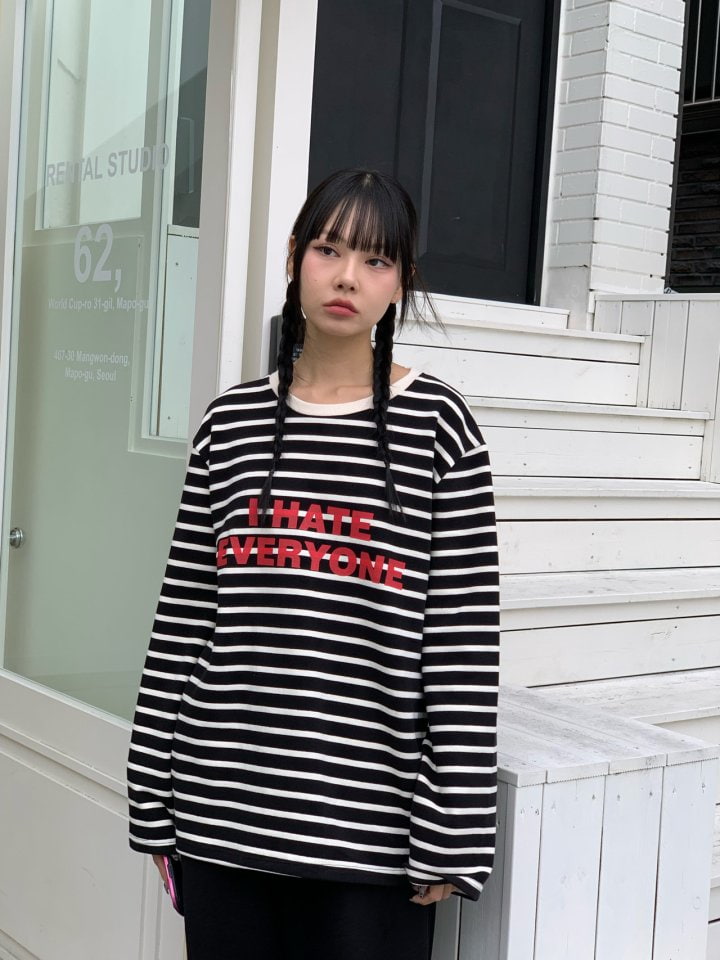 Bricklane - Korean Women Fashion - #momslook - Stripe Hate Tee - 4