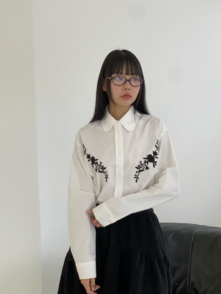 Bricklane - Korean Women Fashion - #womensfashion - Flower Embroidery Shirt - 3