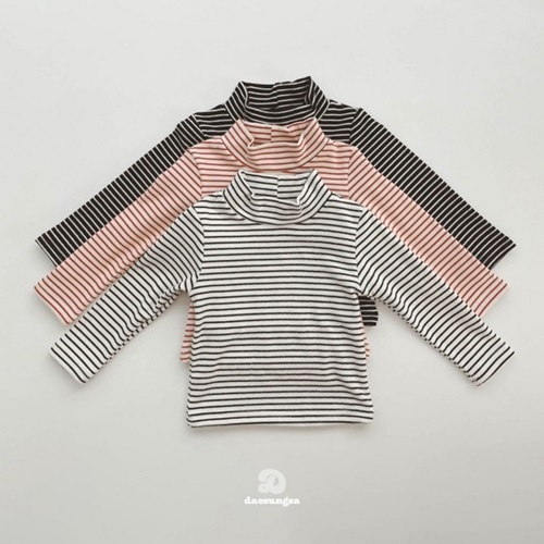 Dae Sung Sa - Korean Children Fashion - #kidzfashiontrend - Peach Stripe Turtleneck Tee