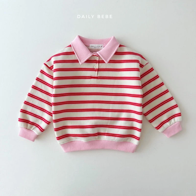 Daily Bebe - Korean Children Fashion - #discoveringself - Collar Stripe Sweatshirts - 4