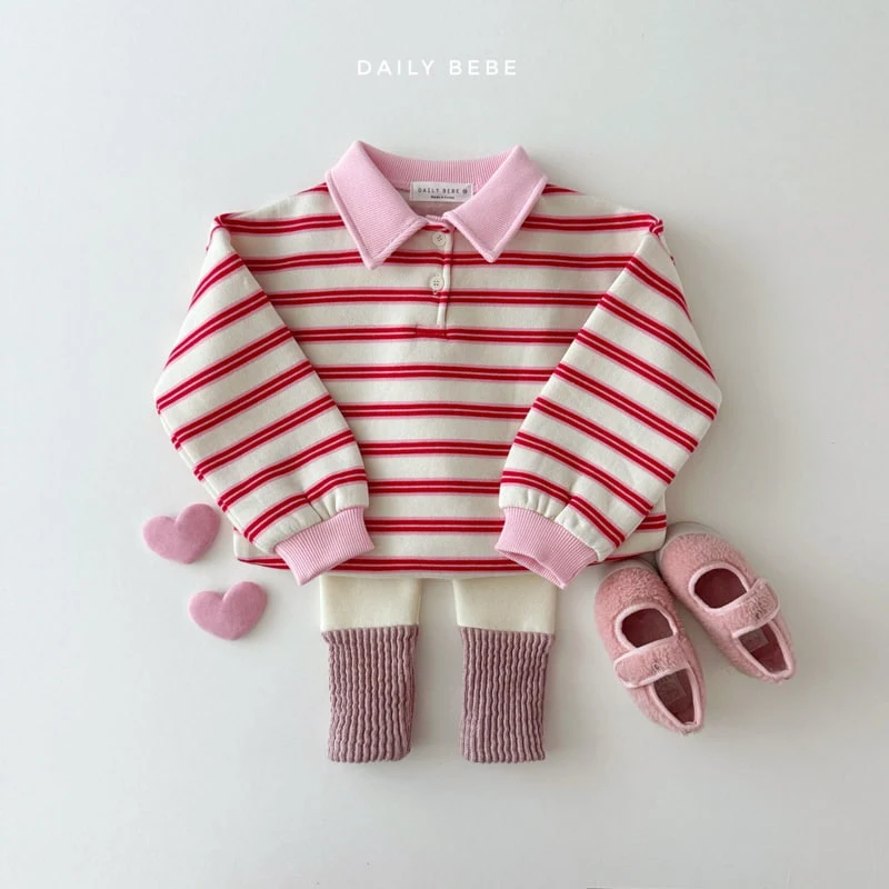 Daily Bebe - Korean Children Fashion - #kidsshorts - Collar Stripe Sweatshirts - 5