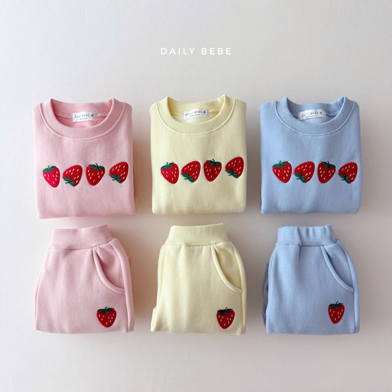 Daily Bebe - Korean Children Fashion - #kidsstore - Strawberry Embroidery Top Bottom Set