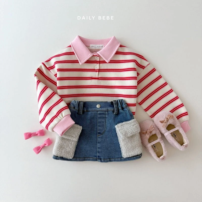 Daily Bebe - Korean Children Fashion - #kidsstore - Collar Stripe Sweatshirts - 6