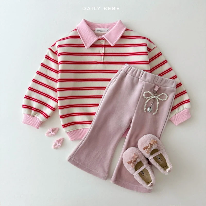 Daily Bebe - Korean Children Fashion - #kidzfashiontrend - Collar Stripe Sweatshirts - 7