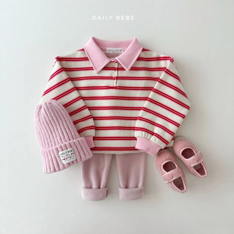 Daily Bebe - Korean Children Fashion - #littlefashionista - Collar Stripe Sweatshirts - 9