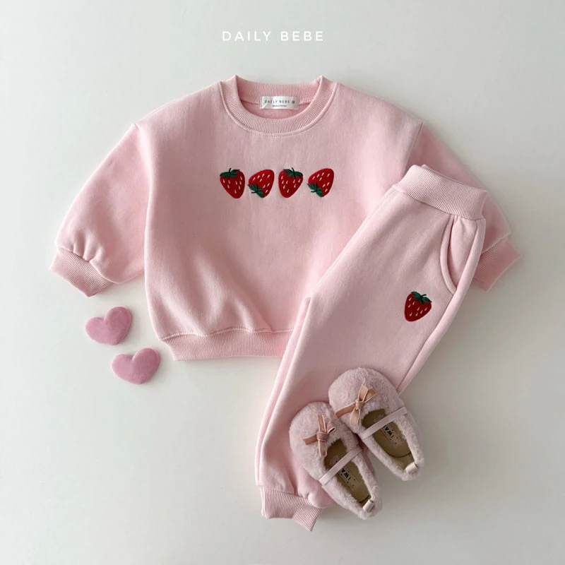 Daily Bebe - Korean Children Fashion - #magicofchildhood - Strawberry Embroidery Top Bottom Set - 5