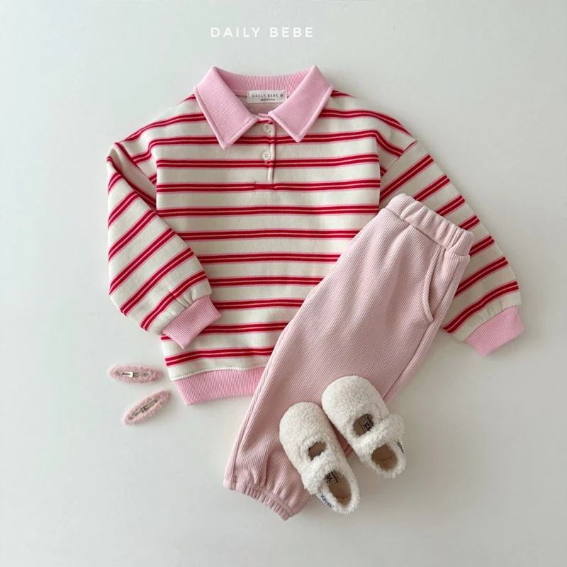 Daily Bebe - Korean Children Fashion - #magicofchildhood - Collar Stripe Sweatshirts - 10