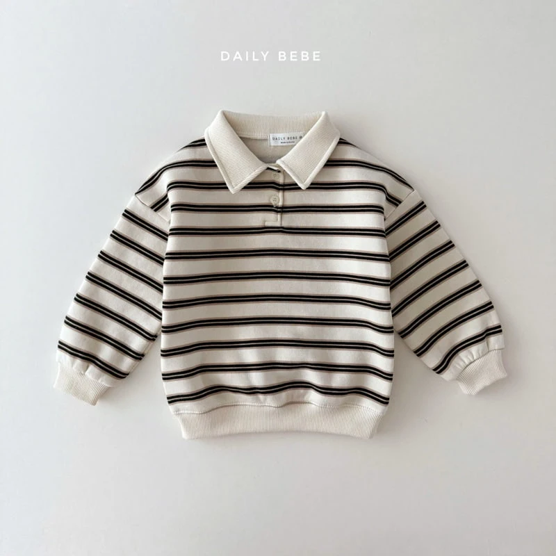 Daily Bebe - Korean Children Fashion - #minifashionista - Collar Stripe Sweatshirts - 11