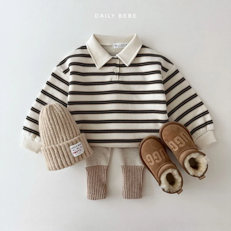 Daily Bebe - Korean Children Fashion - #prettylittlegirls - Collar Stripe Sweatshirts - 12