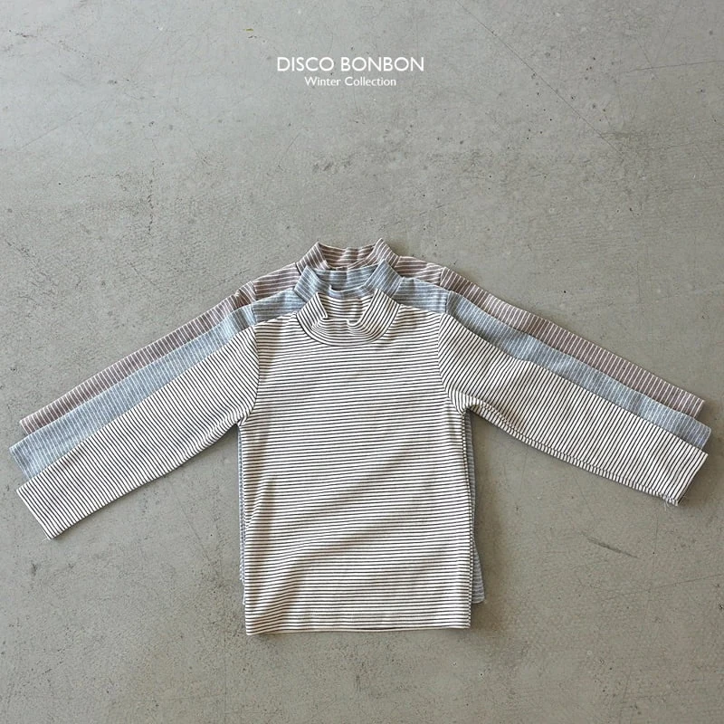 Disco Bonbon - Korean Children Fashion - #childofig - Stripe Winter Turtleneck Tee