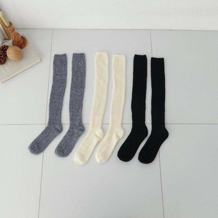 Eeiitt - Korean Women Fashion - #momslook - Wool Buckle Rib Knee Socks - 8