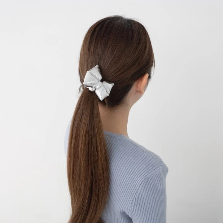 Eeiitt - Korean Women Fashion - #momslook - Ring Silver Ribbon Hair Scrunchie - 10