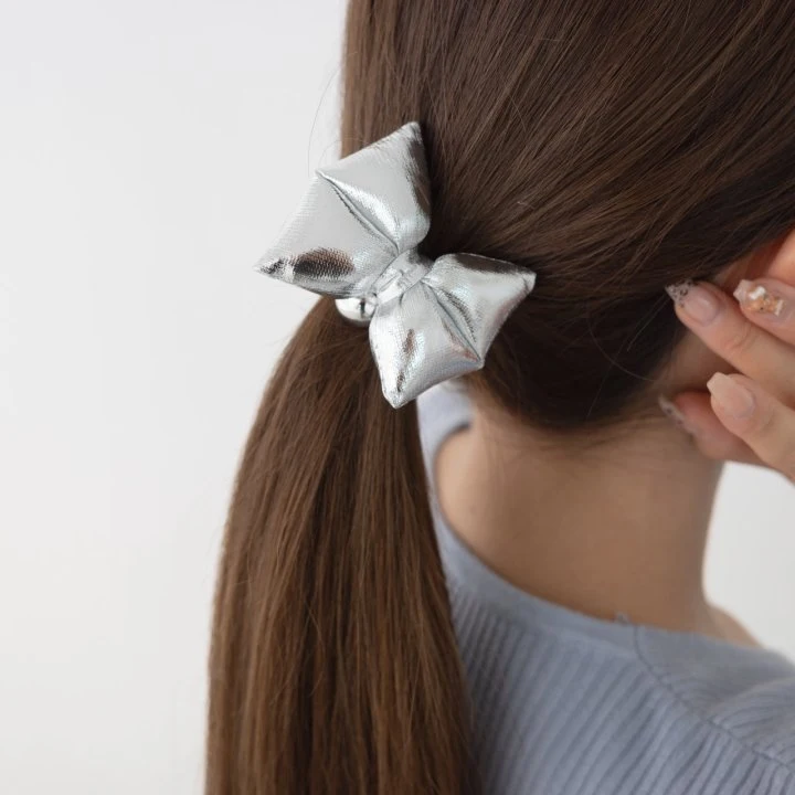 Eeiitt - Korean Women Fashion - #womensfashion - Ring Silver Ribbon Hair Scrunchie - 4