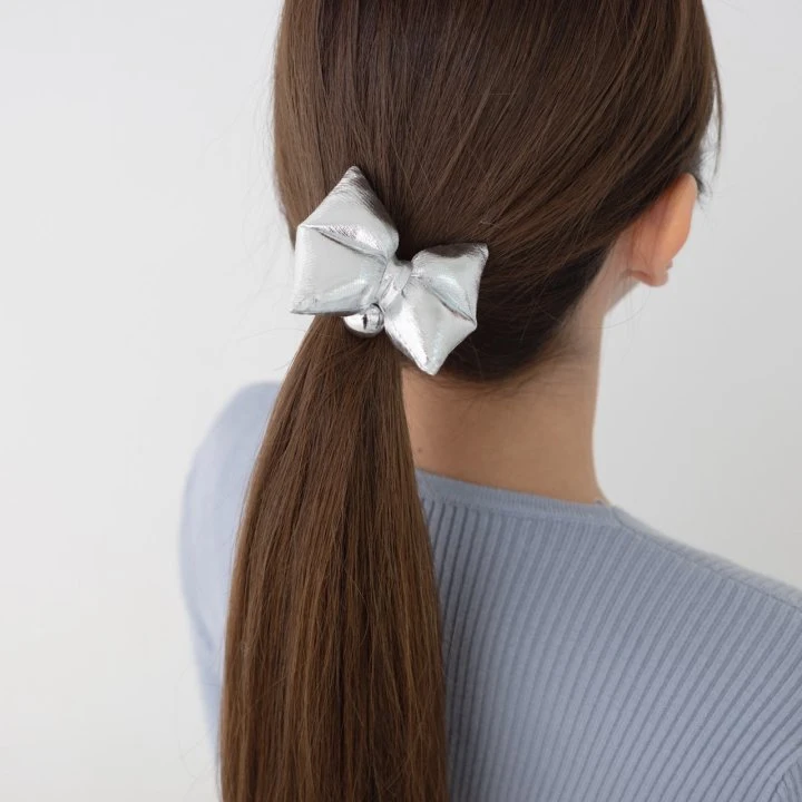 Eeiitt - Korean Women Fashion - #momslook - Ring Silver Ribbon Hair Scrunchie - 6