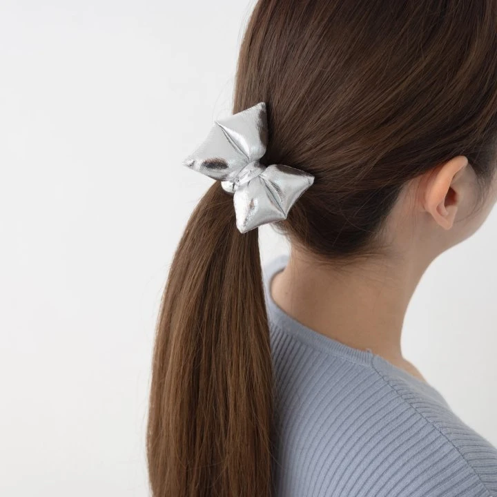 Eeiitt - Korean Women Fashion - #momslook - Ring Silver Ribbon Hair Scrunchie - 8