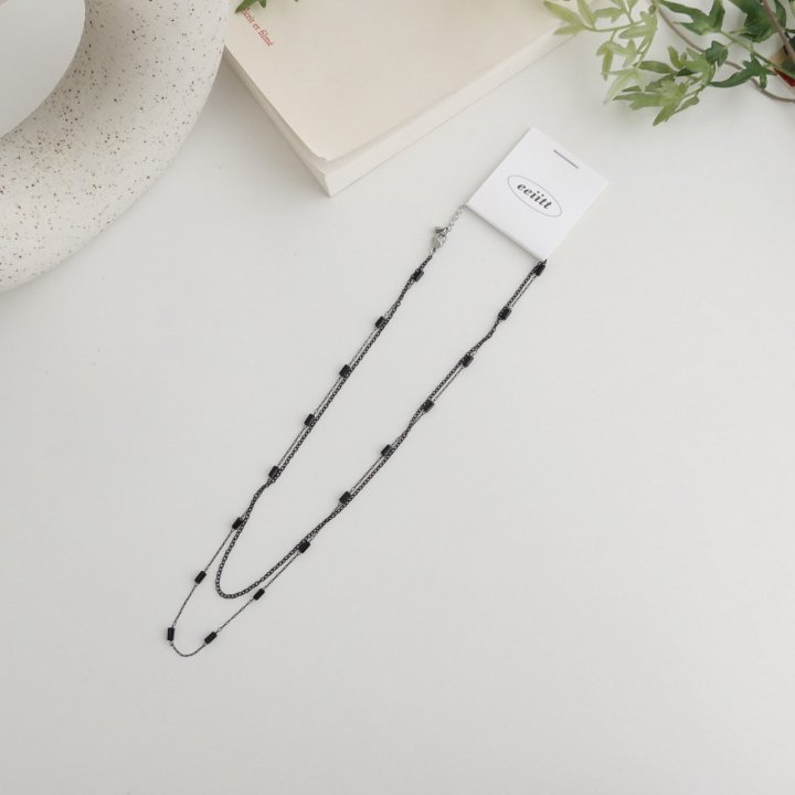 Eeiitt - Korean Women Fashion - #momslook - Block Double Necklace - 9