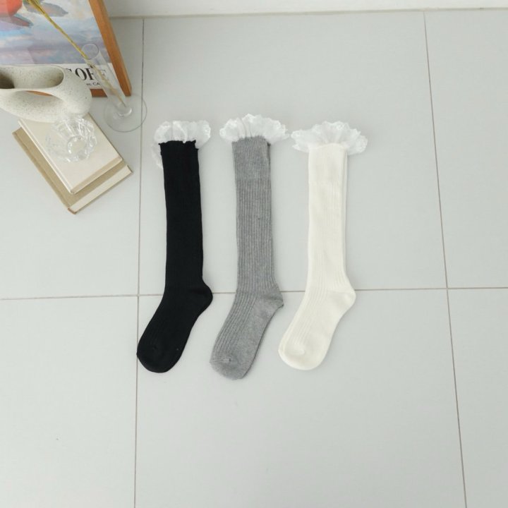 Eeiitt - Korean Women Fashion - #momslook - Lace Frill Rib Knee Socks - 11