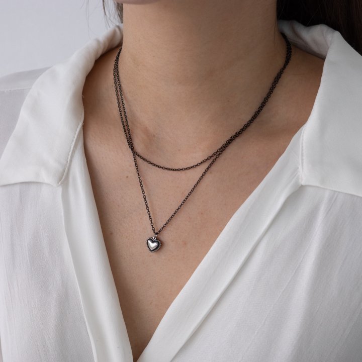 Eeiitt - Korean Women Fashion - #momslook - Double Mamba Heart Necklace - 2