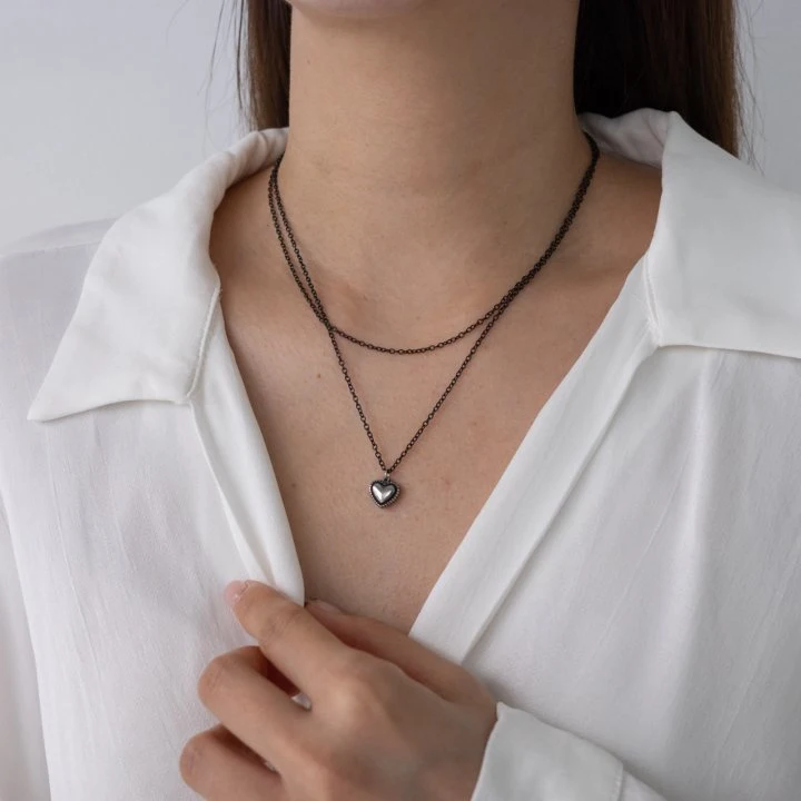 Eeiitt - Korean Women Fashion - #momslook - Double Mamba Heart Necklace - 6