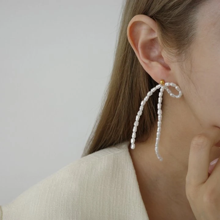 Eeiitt - Korean Women Fashion - #thelittlethings - Half Ribbon Long Drop Earring - 7