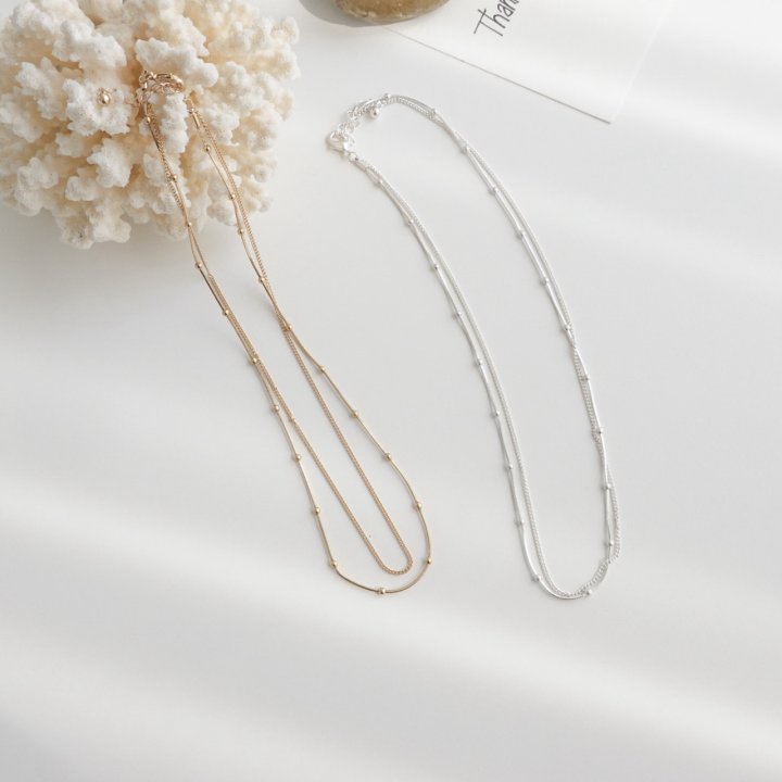 Eeiitt - Korean Women Fashion - #vintageinspired - Layered Mini Ball Double Necklace - 8