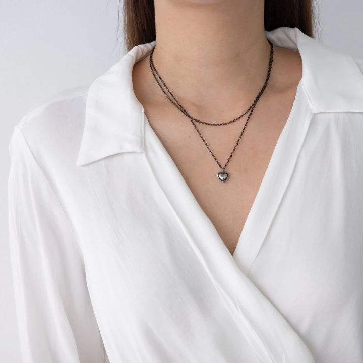 Eeiitt - Korean Women Fashion - #vintagekidsstyle - Double Mamba Heart Necklace - 11