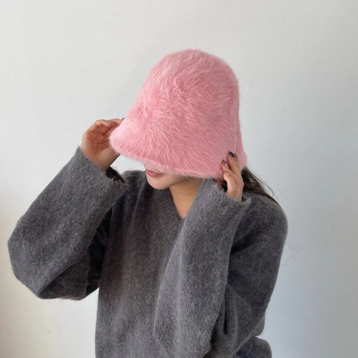 Eeiitt - Korean Women Fashion - #womensfashion - Pompom Angora Bucket Hat - 2