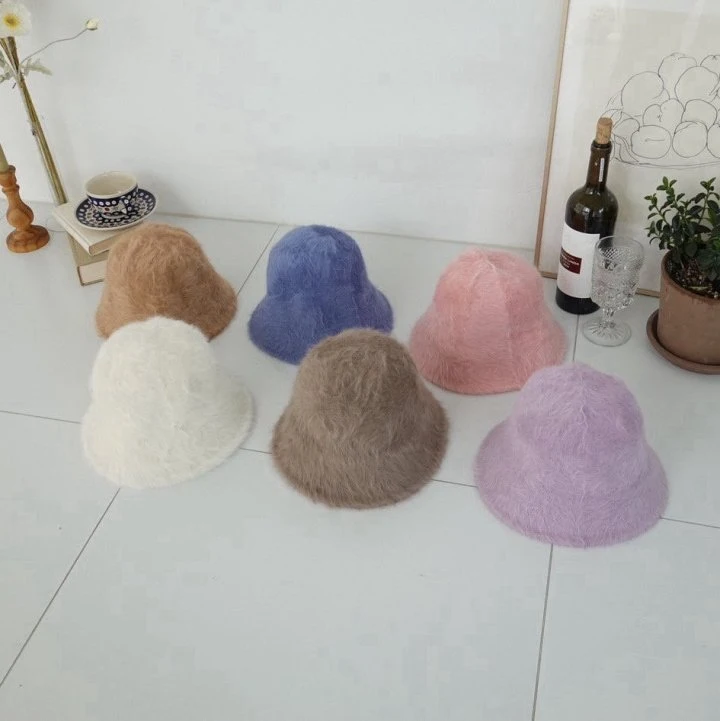 Eeiitt - Korean Women Fashion - #womensfashion - Pompom Angora Bucket Hat - 8