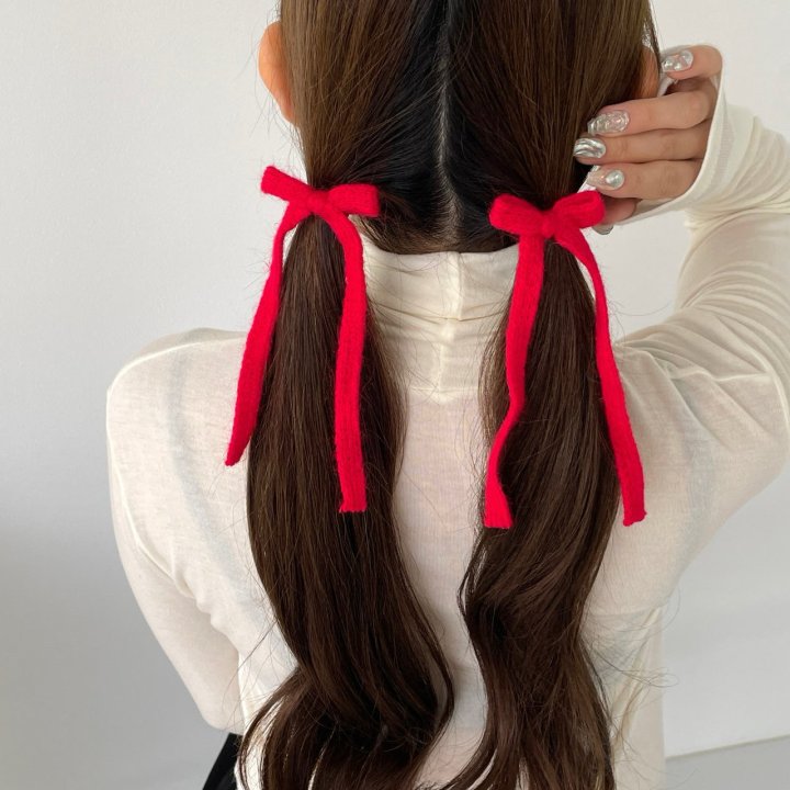 Eeiitt - Korean Women Fashion - #womensfashion - Knit Long Ribbon Hairpin - 2