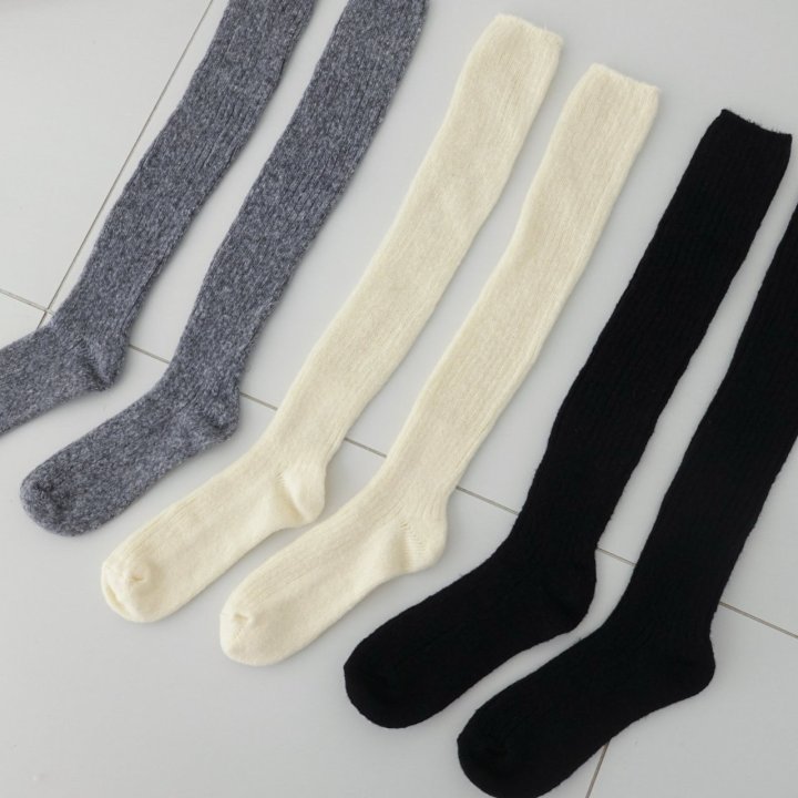 Eeiitt - Korean Women Fashion - #womensfashion - Wool Buckle Rib Knee Socks - 3