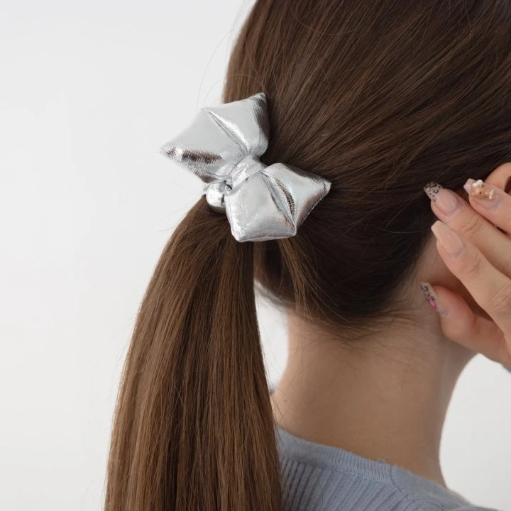 Eeiitt - Korean Women Fashion - #womensfashion - Ring Silver Ribbon Hair Scrunchie