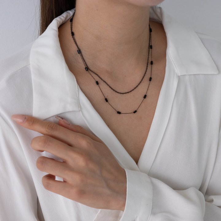 Eeiitt - Korean Women Fashion - #womensfashion - Block Double Necklace - 10