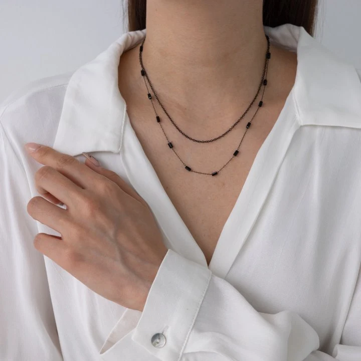 Eeiitt - Korean Women Fashion - #womensfashion - Block Double Necklace - 8